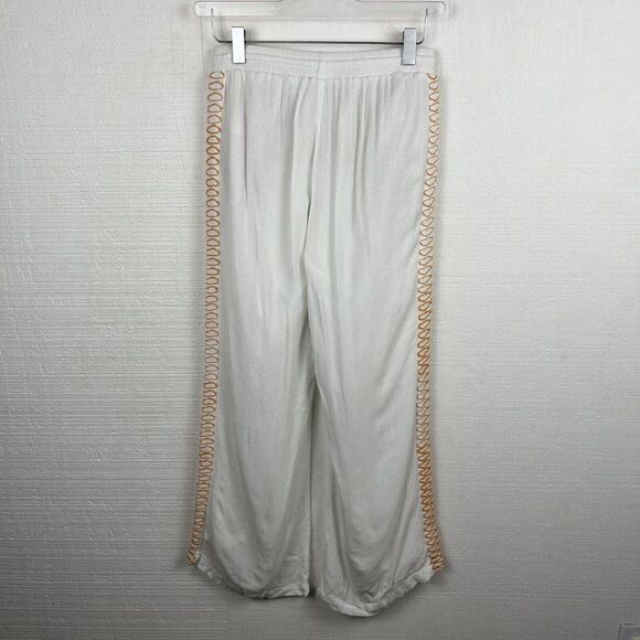 Hale Bob Pants XS Womens White Orange Side Stripes Straight Leg Drawstring Lined - Picture 5 of 8